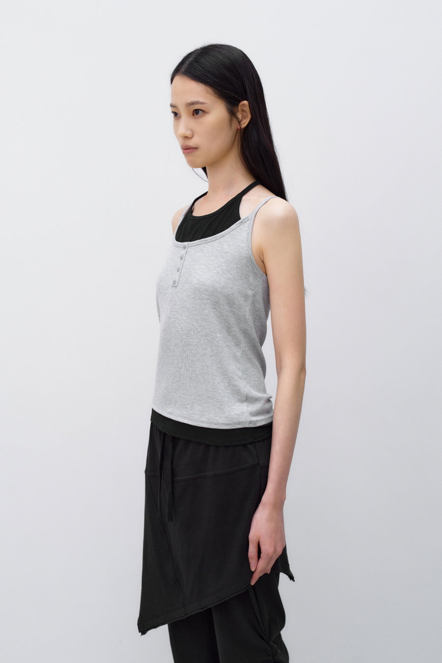 Insilence - Layered Henley Neck Sleeveless (Melange Grey) product image 3 | TRAB K-Fashion Australia