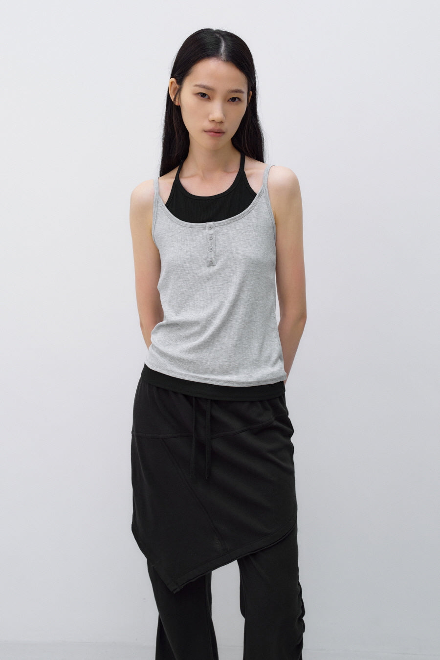 Insilence - Layered Henley Neck Sleeveless (Melange Grey) product image 6 | TRAB K-Fashion Australia