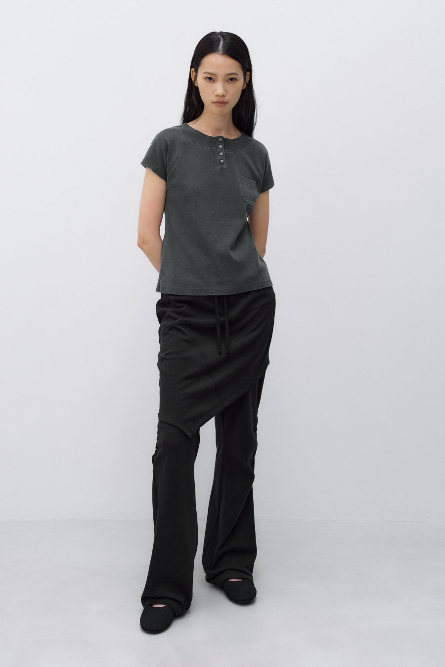 Insilence - Summer Henley Neck T-shirt (Charcoal) product image 1 | TRAB K-Fashion Australia