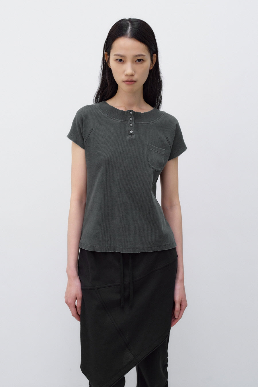 Insilence - Summer Henley Neck T-shirt (Charcoal) product image 2 | TRAB K-Fashion Australia