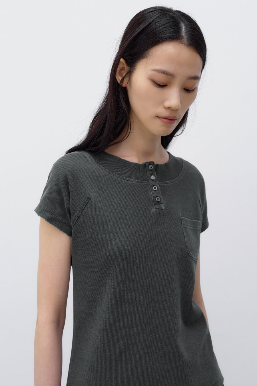 Insilence - Summer Henley Neck T-shirt (Charcoal) product image 4 | TRAB K-Fashion Australia