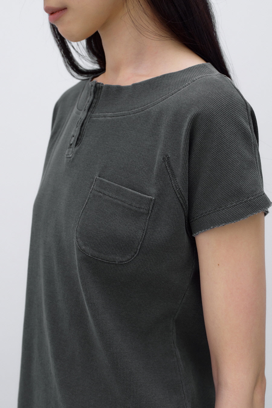 Insilence - Summer Henley Neck T-shirt (Charcoal) product image 5 | TRAB K-Fashion Australia
