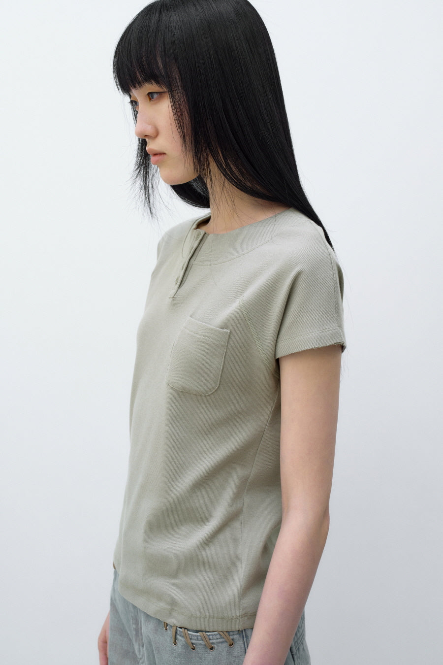 Insilence - Summer Henley Neck T-shirt (Olive) product image 3 | TRAB K-Fashion Australia