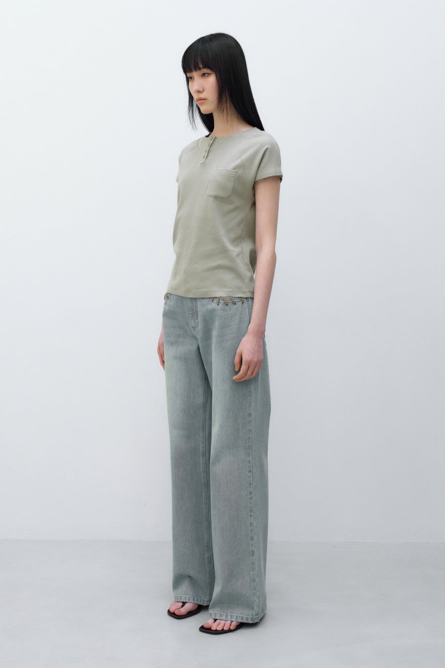 Insilence - Summer Henley Neck T-shirt (Olive) product image 4 | TRAB K-Fashion Australia