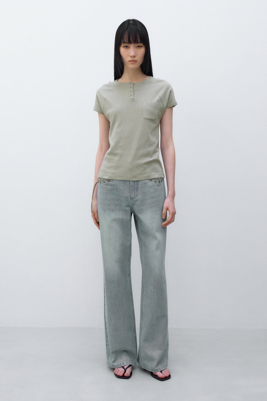 Insilence - Summer Henley Neck T-shirt (Olive) product image 6 | TRAB K-Fashion Australia