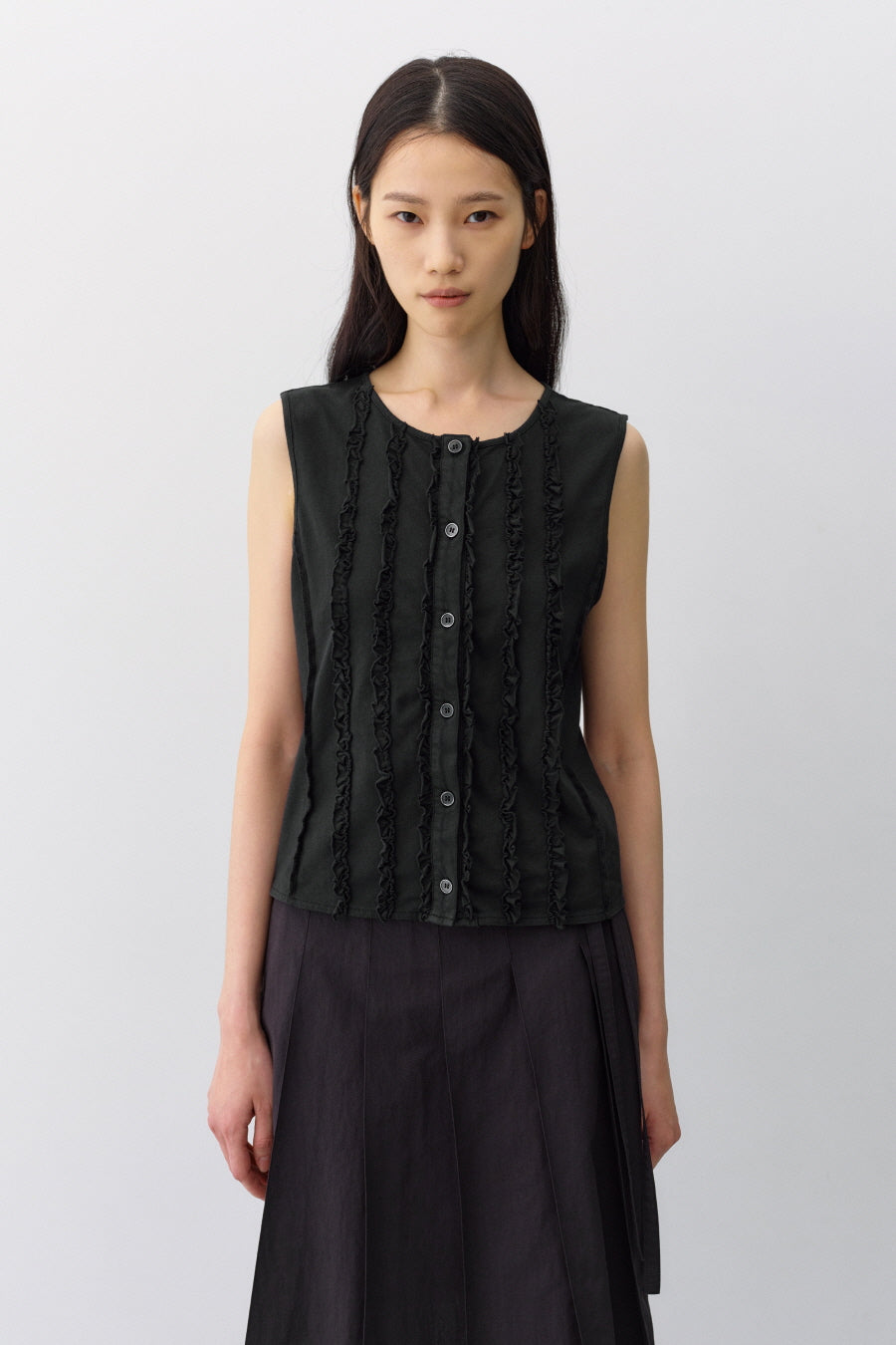 Insilence - Ruffled Decki Sleeveless (Black) product image 3 | TRAB K-Fashion Australia