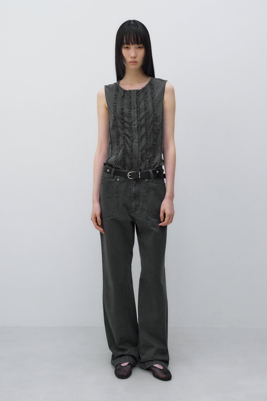 Insilence - Ruffled Decki Sleeveless (Charcoal) product image 1 | TRAB K-Fashion Australia