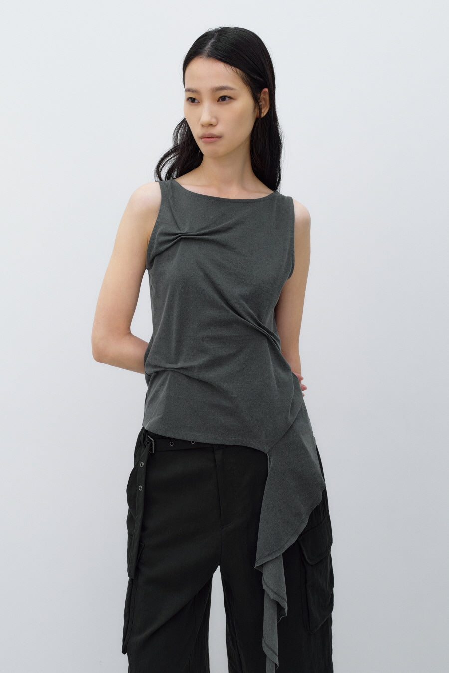 Insilence - Pintuck Drape Sleeveless (Charcoal) product image 2 | TRAB K-Fashion Australia
