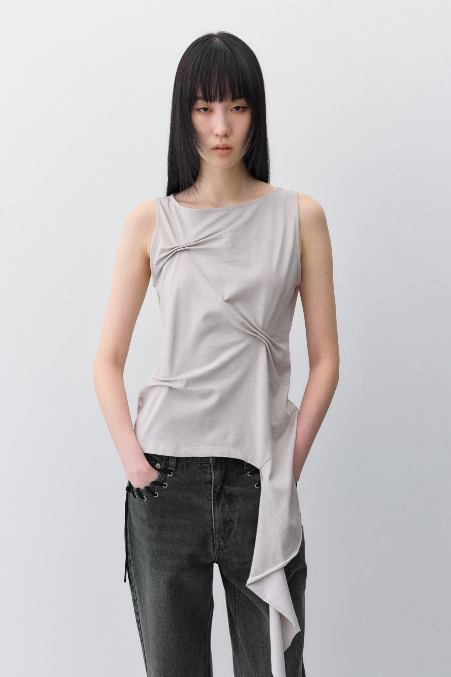 Insilence - Pintuck Draped Sleeveless (Ash Grey) product image 1 | TRAB K-Fashion Australia
