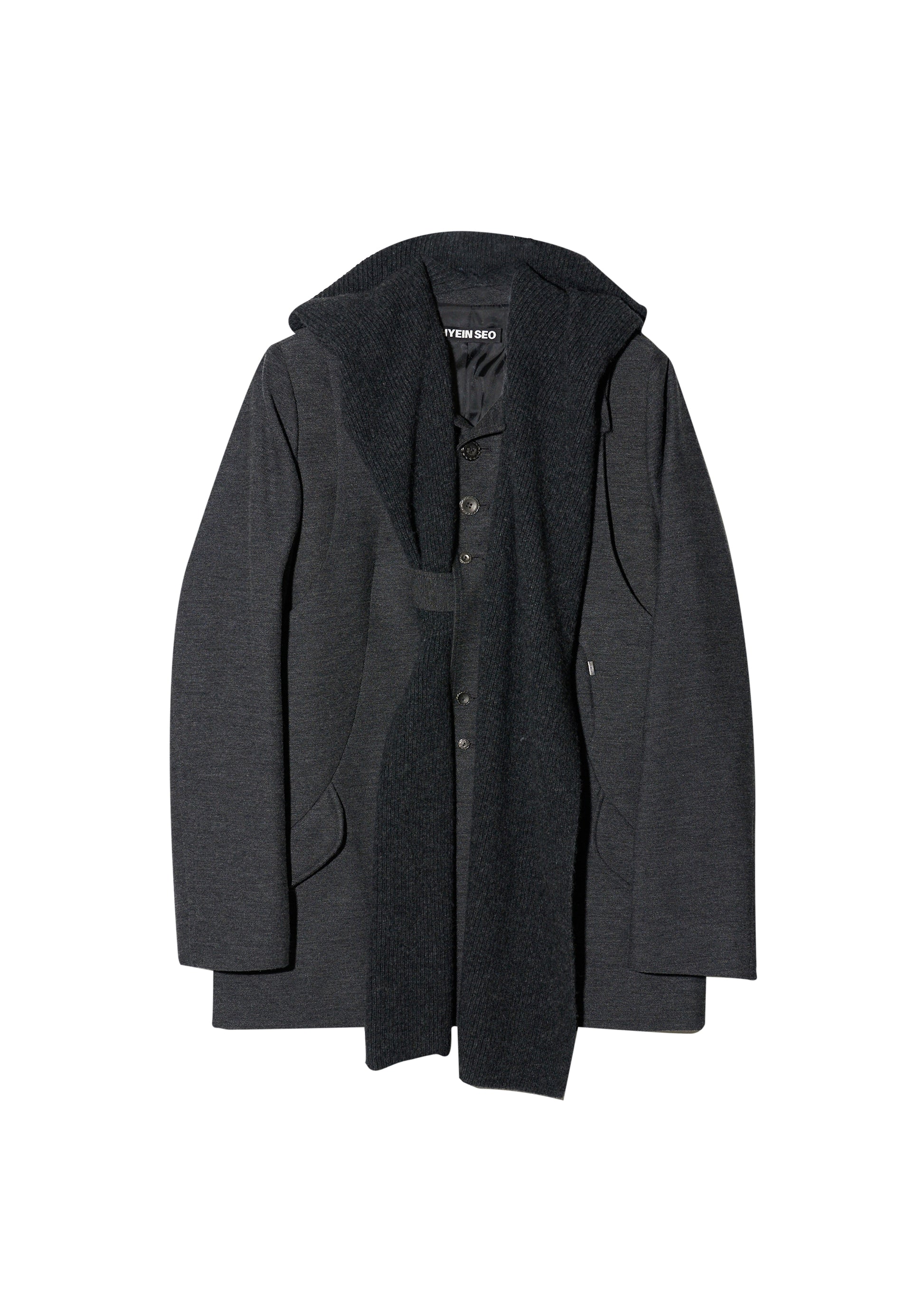 Hyein Seo - Silver Button Jacket w/ Hood Muffler (Dark Grey) product image 6 | TRAB K-Fashion Australia