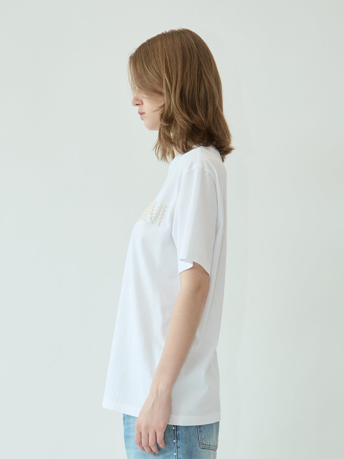Kimhe Kim - Logo T-Shirt With Pearl Embellishment (White) product image 3 | TRAB K-Fashion Australia