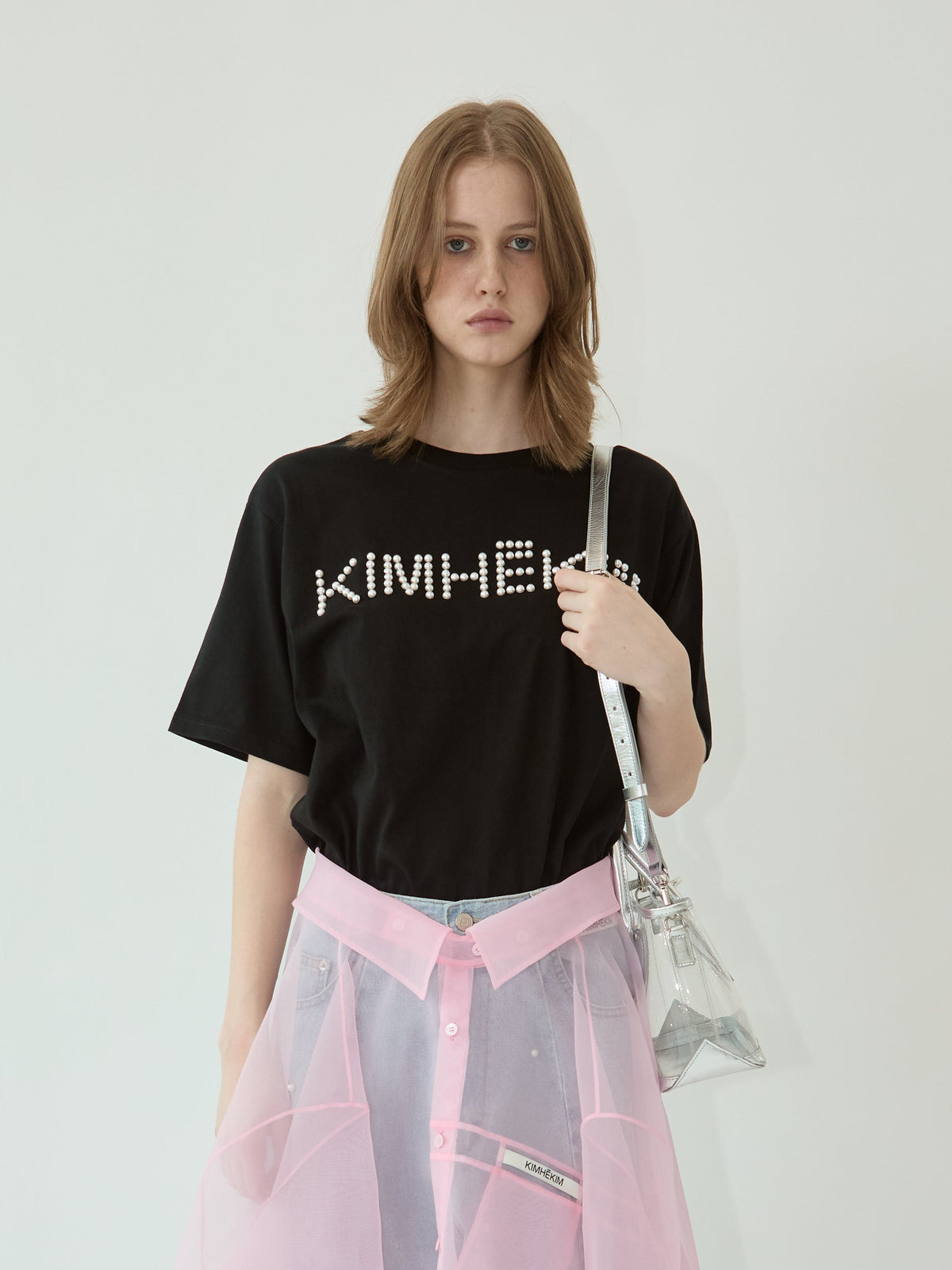 Kimhe Kim - Logo T-Shirt With Pearl Embellishment (Black) product image 1 | TRAB K-Fashion Australia