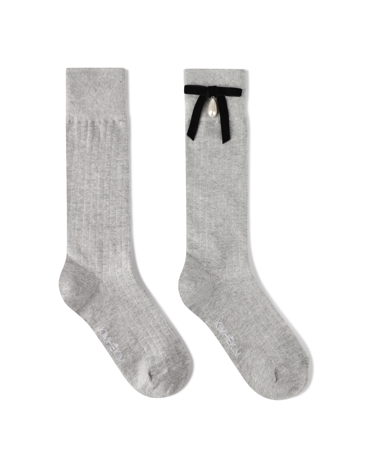 Kimhe Kim - Pearl Ribbon Detail Cotton -Blended Knee-High Socks (Grey) product image 1 | TRAB K-Fashion Australia