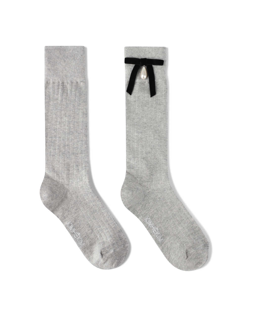 Kimhe Kim - Pearl Ribbon Detail Cotton -Blended Knee-High Socks (Grey) product image 1 | TRAB K-Fashion Australia