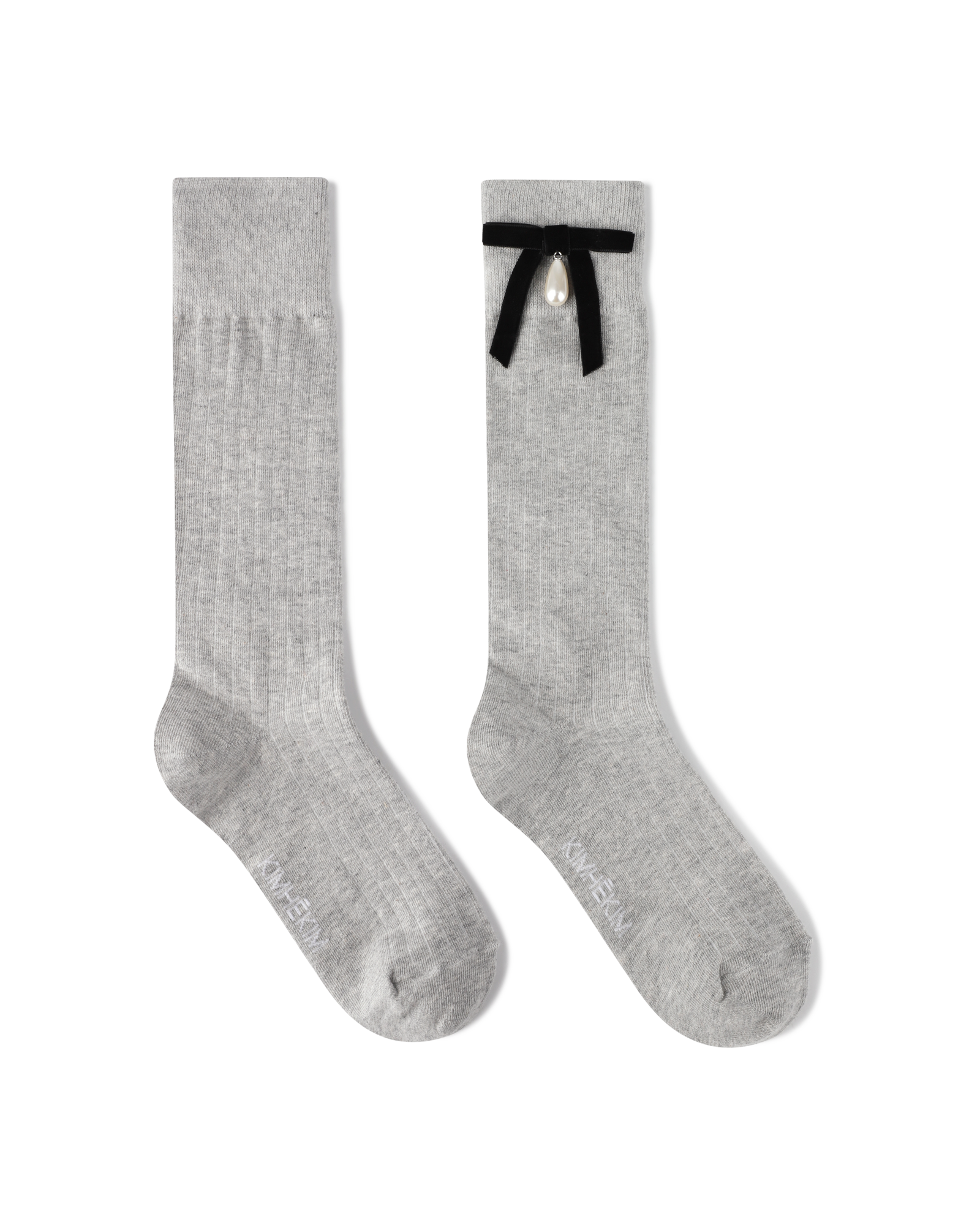 Kimhe Kim - Pearl Ribbon Detail Cotton -Blended Knee-High Socks (Grey) product image 1 | TRAB K-Fashion Australia