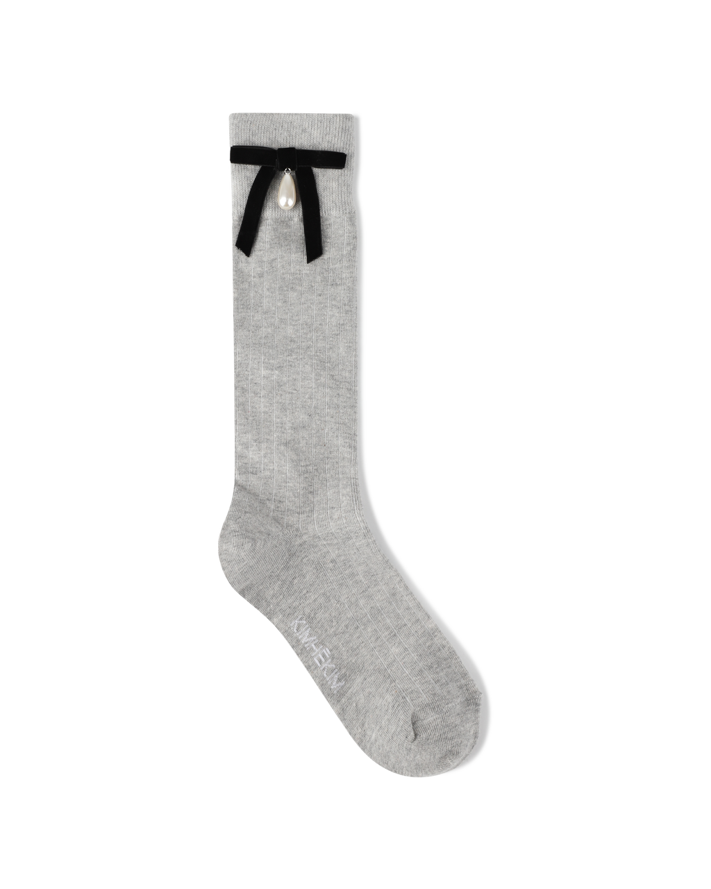 Kimhe Kim - Pearl Ribbon Detail Cotton -Blended Knee-High Socks (Grey) product image 2 | TRAB K-Fashion Australia