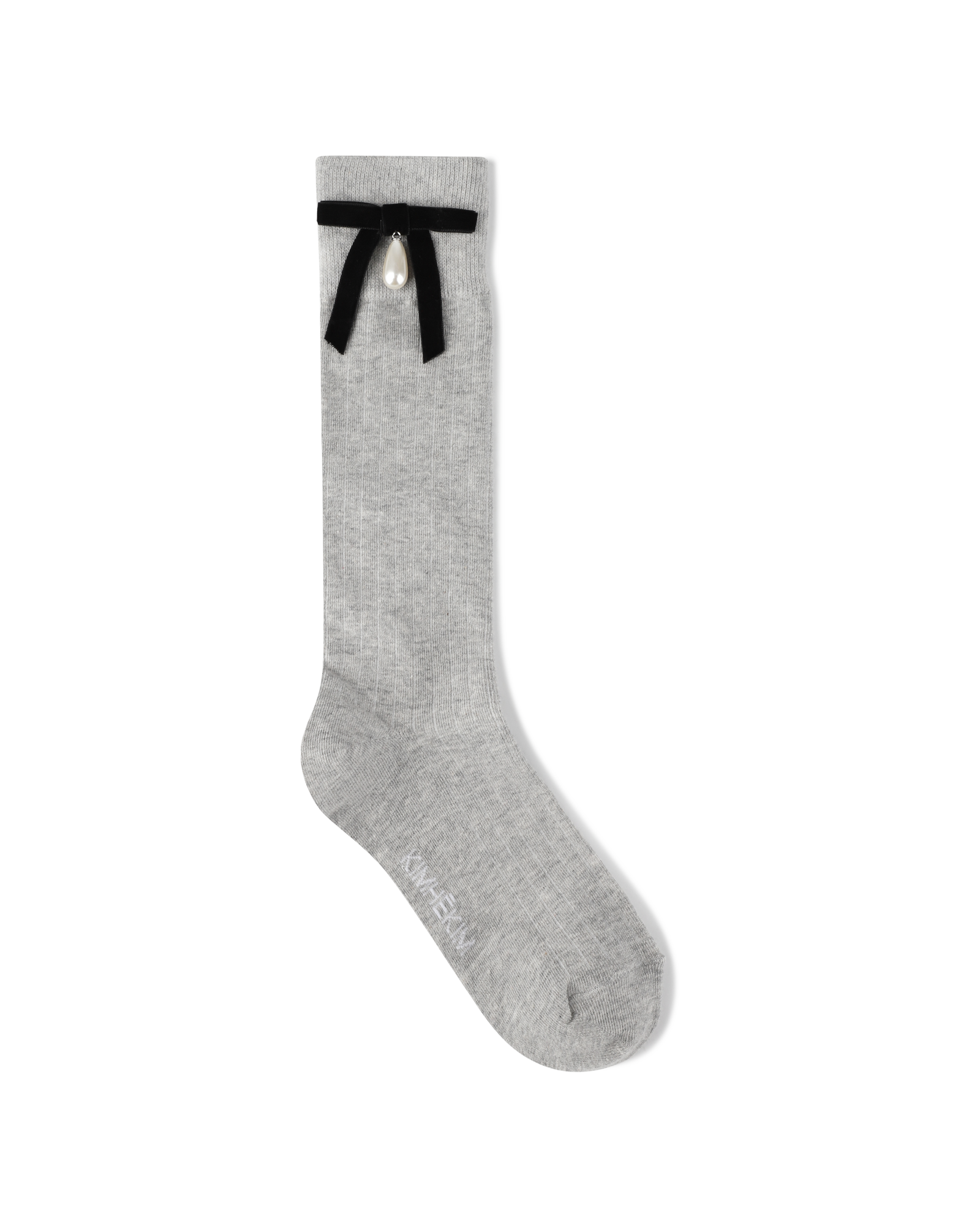 Kimhe Kim - Pearl Ribbon Detail Cotton -Blended Knee-High Socks (Grey) product image 2 | TRAB K-Fashion Australia