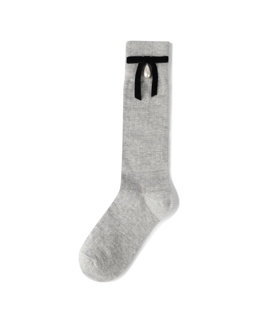Kimhe Kim - Pearl Ribbon Detail Cotton -Blended Knee-High Socks (Grey) product image 4 | TRAB K-Fashion Australia
