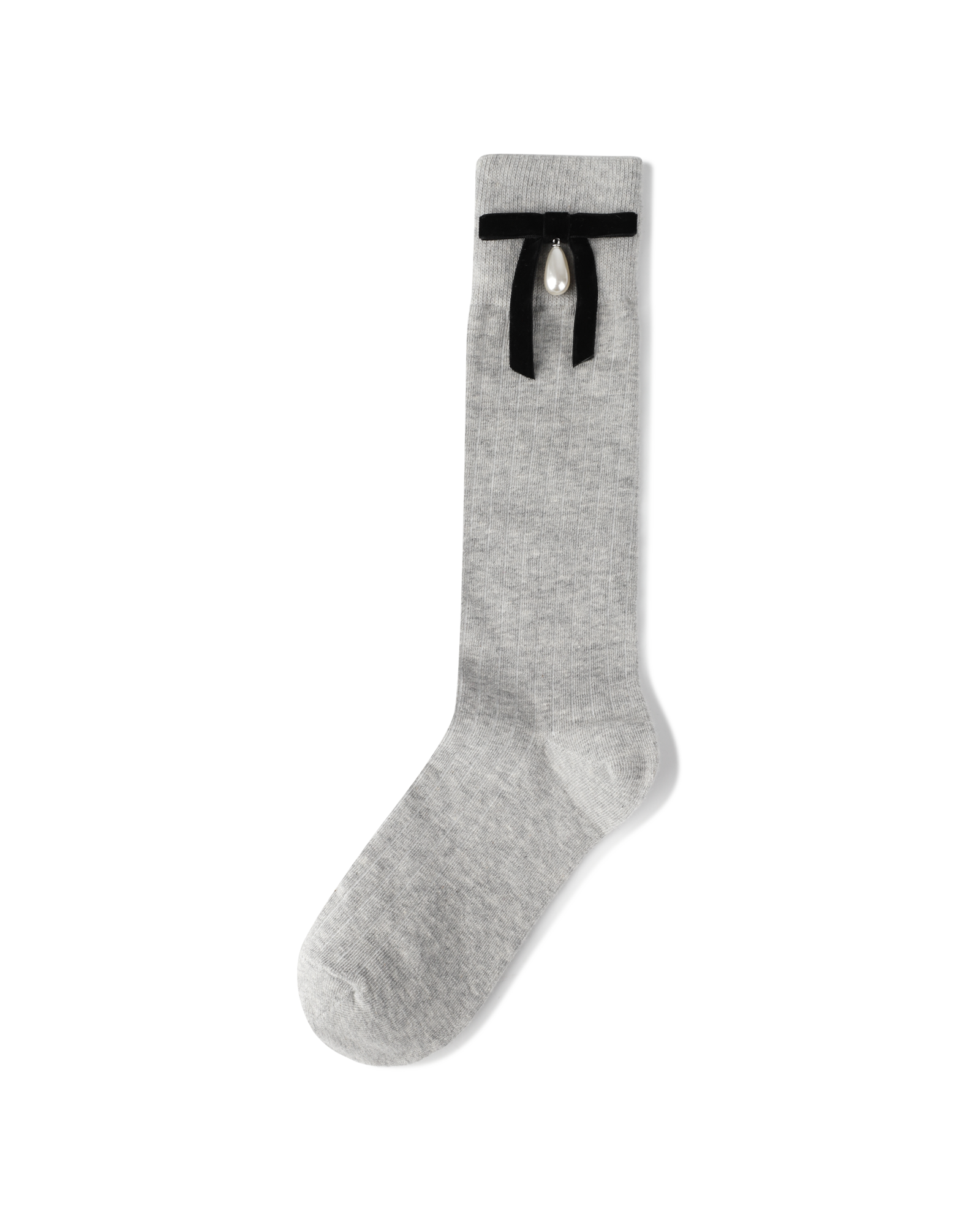 Kimhe Kim - Pearl Ribbon Detail Cotton -Blended Knee-High Socks (Grey) product image 4 | TRAB K-Fashion Australia