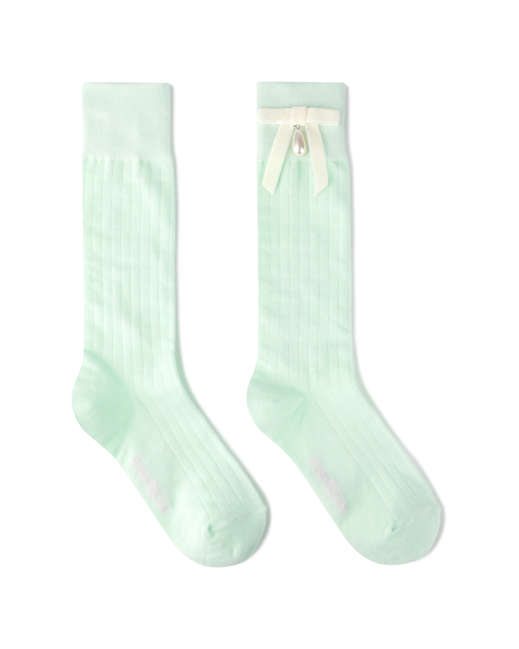 Kimhe Kim - Pearl Ribbon Detail Cotton -Blended Knee-High Socks (Mint) product image 1 | TRAB K-Fashion Australia