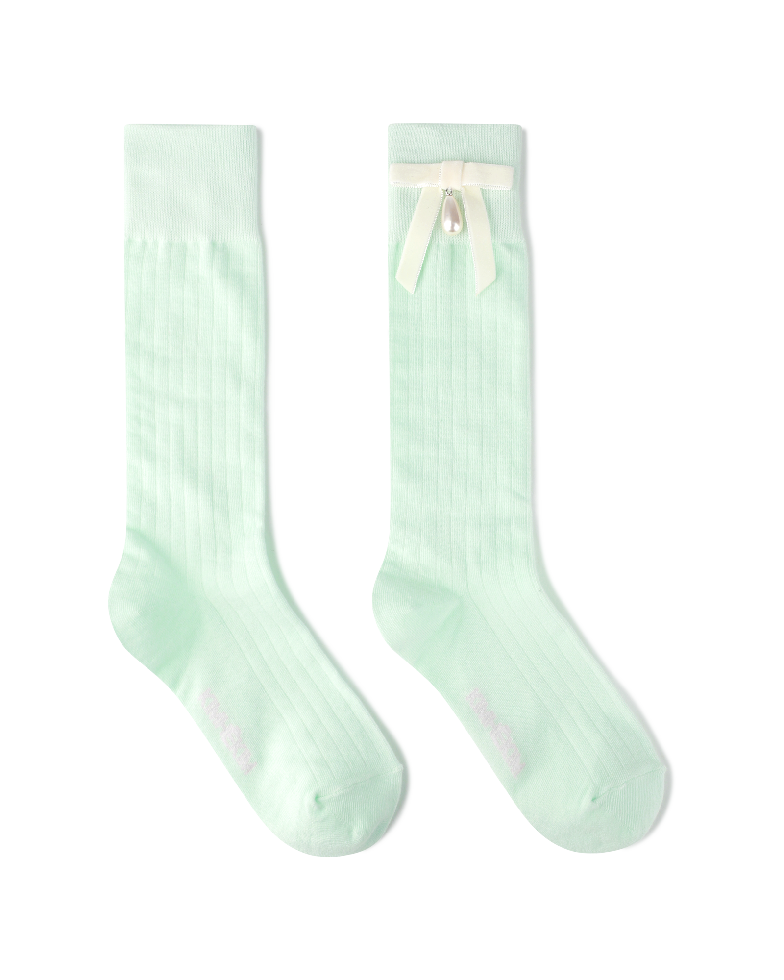 Kimhe Kim - Pearl Ribbon Detail Cotton -Blended Knee-High Socks (Mint) product image 1 | TRAB K-Fashion Australia