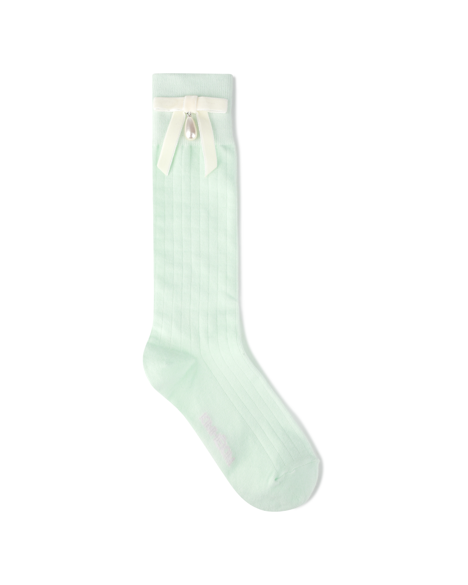 Kimhe Kim - Pearl Ribbon Detail Cotton -Blended Knee-High Socks (Mint) product image 2 | TRAB K-Fashion Australia