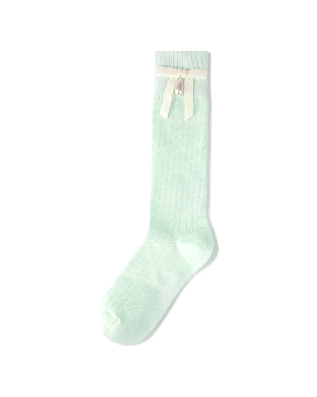 Kimhe Kim - Pearl Ribbon Detail Cotton -Blended Knee-High Socks (Mint) product image 4 | TRAB K-Fashion Australia