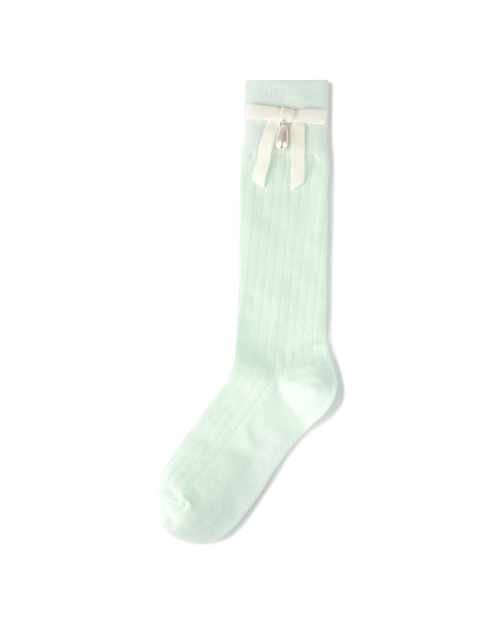 Kimhe Kim - Pearl Ribbon Detail Cotton -Blended Knee-High Socks (Mint) product image 4 | TRAB K-Fashion Australia