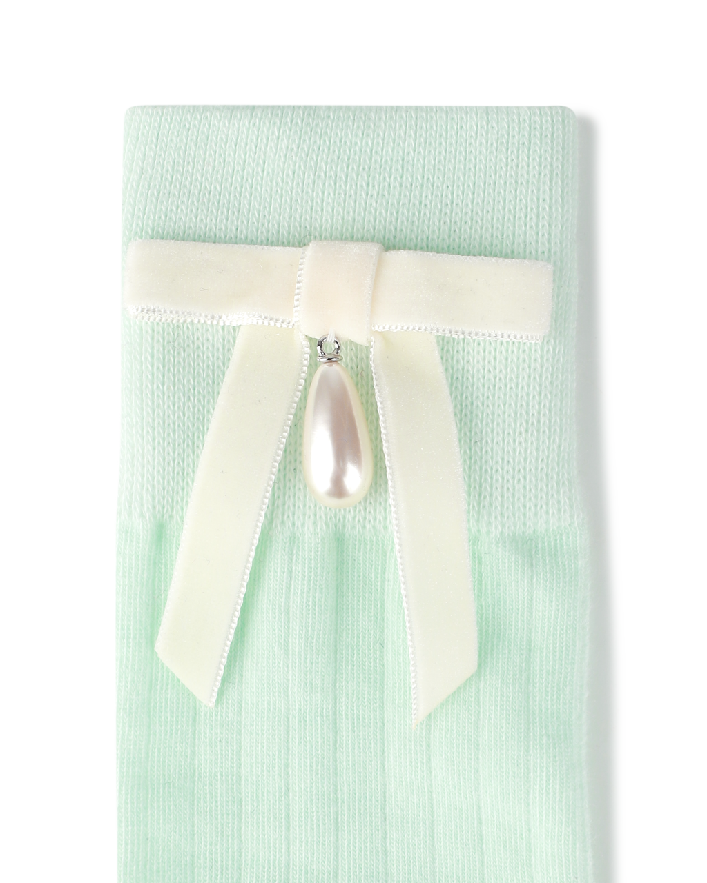 Kimhe Kim - Pearl Ribbon Detail Cotton -Blended Knee-High Socks (Mint) product image 3 | TRAB K-Fashion Australia