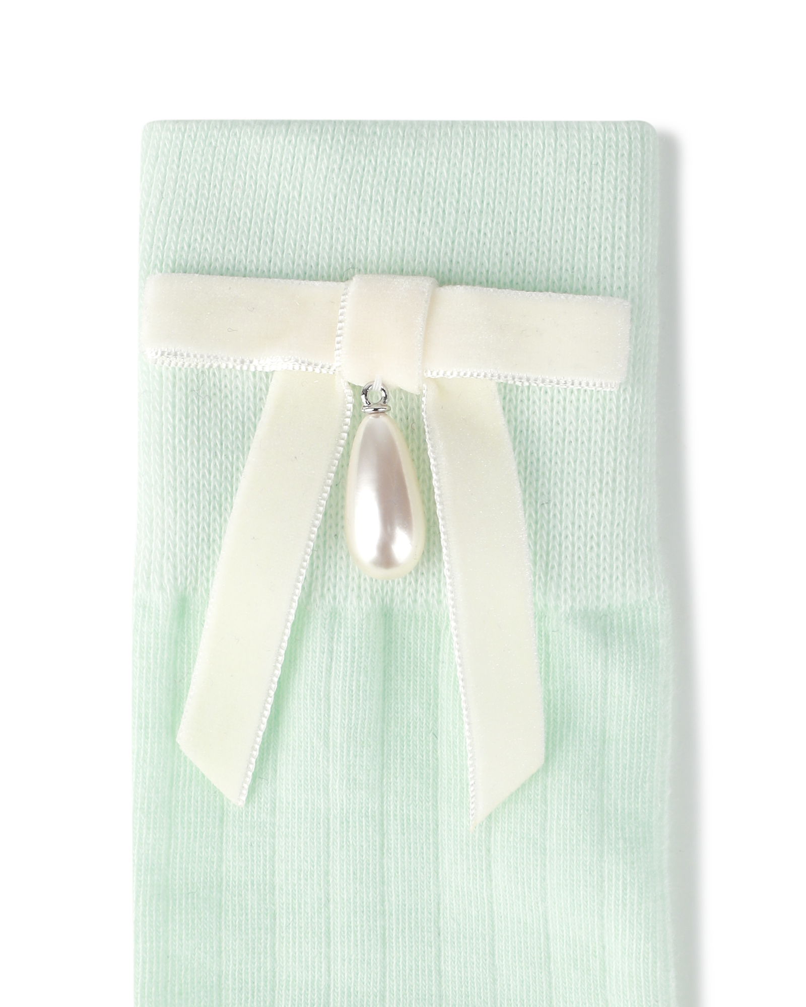 Kimhe Kim - Pearl Ribbon Detail Cotton -Blended Knee-High Socks (Mint) product image 3 | TRAB K-Fashion Australia