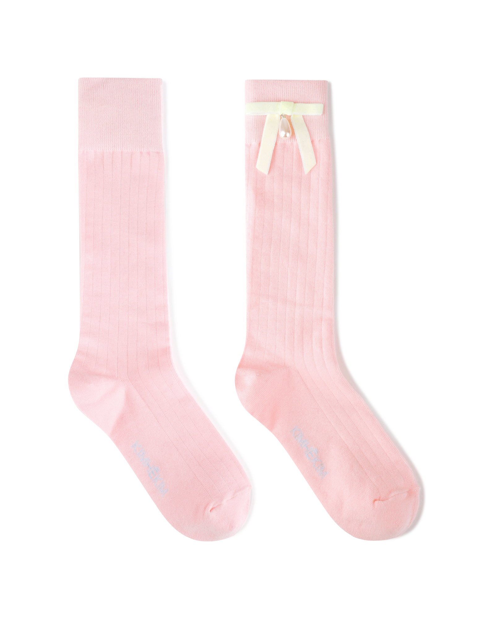 Kimhe Kim - Pearl Ribbon Detail Cotton -Blended Knee-High Socks (Pink) product image 1 | TRAB K-Fashion Australia