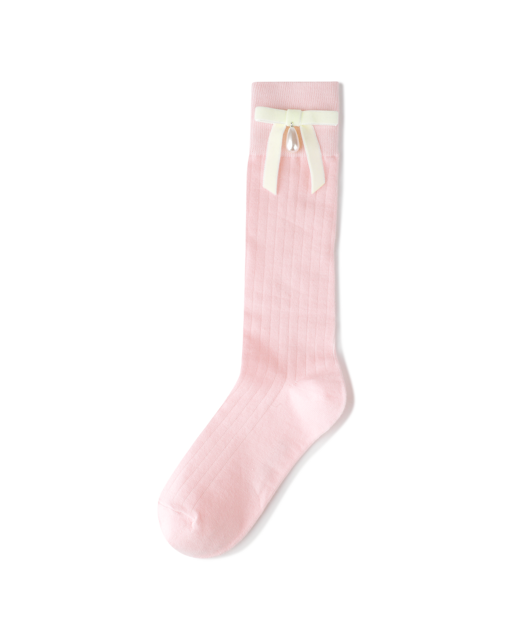 Kimhe Kim - Pearl Ribbon Detail Cotton -Blended Knee-High Socks (Pink) product image 4 | TRAB K-Fashion Australia