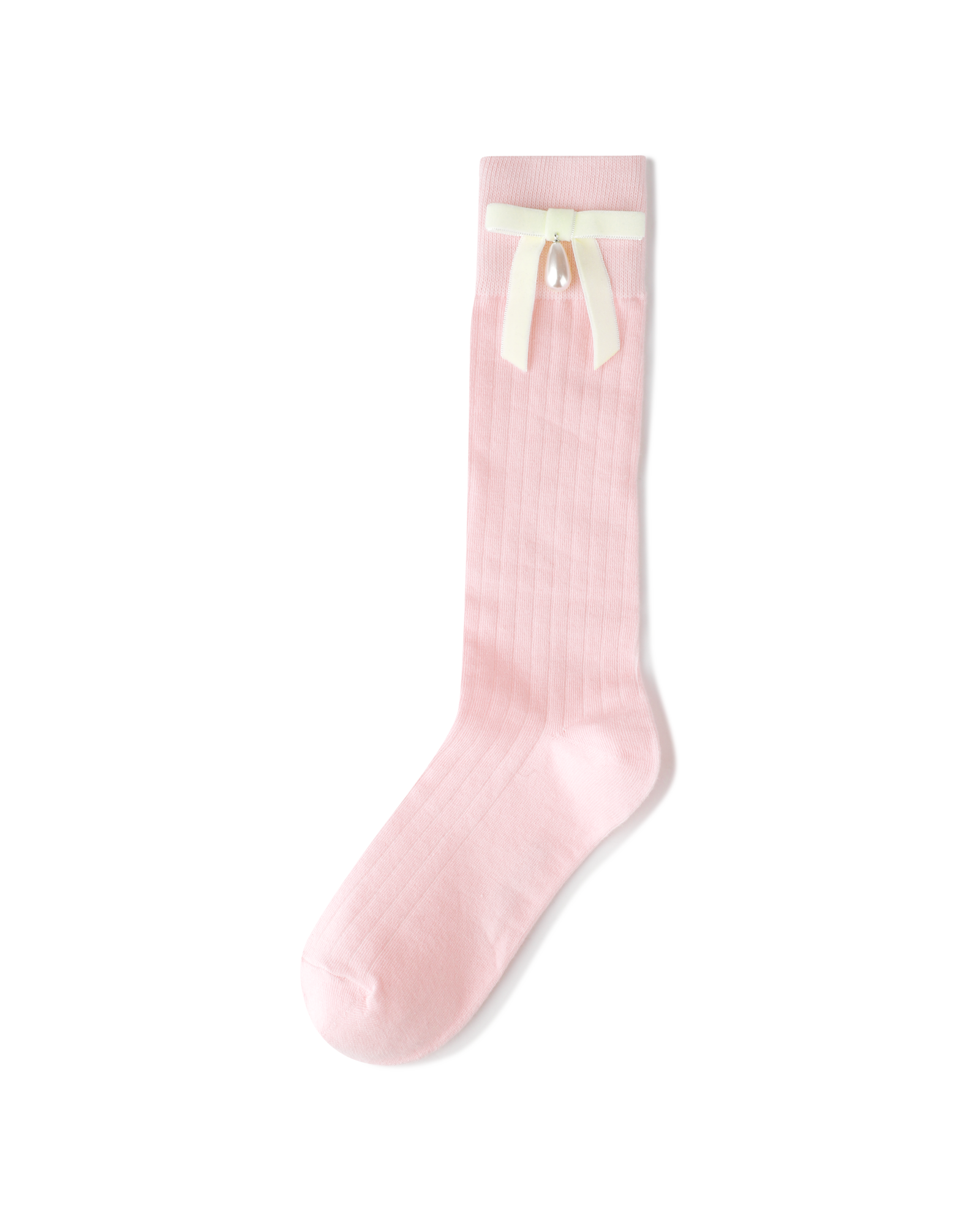Kimhe Kim - Pearl Ribbon Detail Cotton -Blended Knee-High Socks (Pink) product image 4 | TRAB K-Fashion Australia