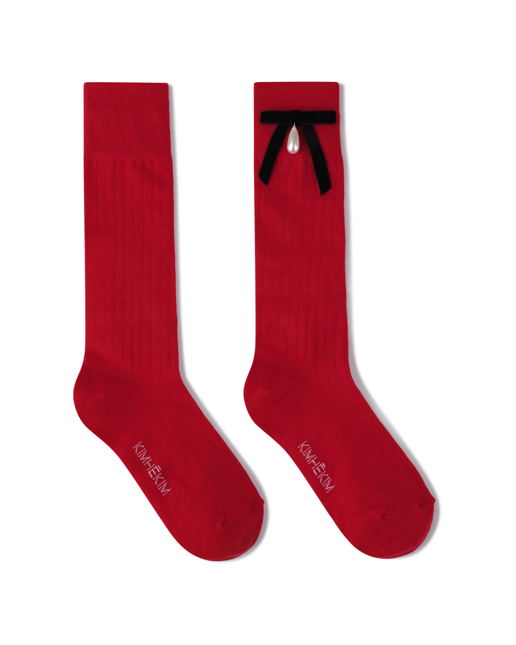 Kimhe Kim - Pearl Ribbon Detail Cotton -Blended Knee-High Socks (Red) product image 1 | TRAB K-Fashion Australia