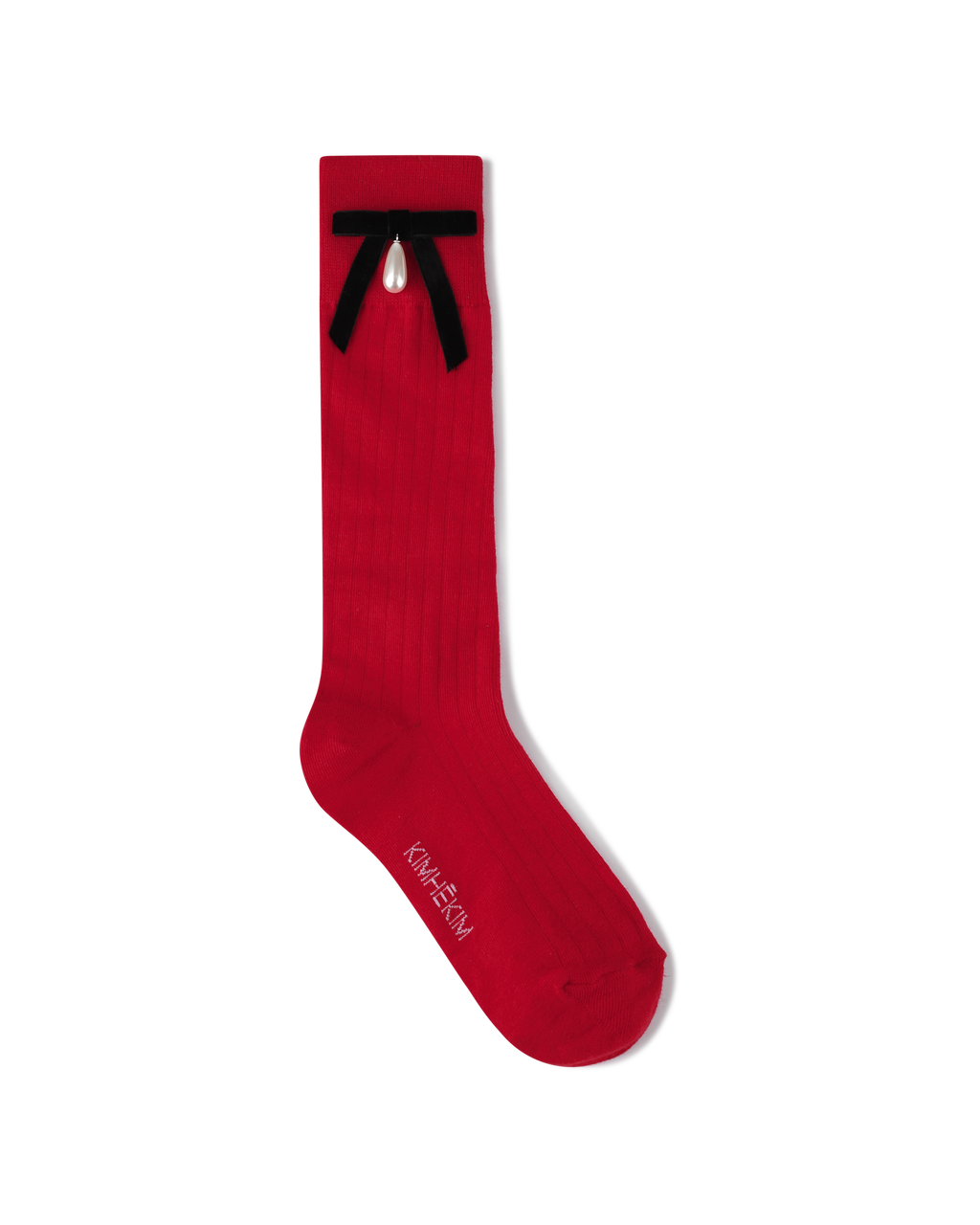 Kimhe Kim - Pearl Ribbon Detail Cotton -Blended Knee-High Socks (Red) product image 2 | TRAB K-Fashion Australia