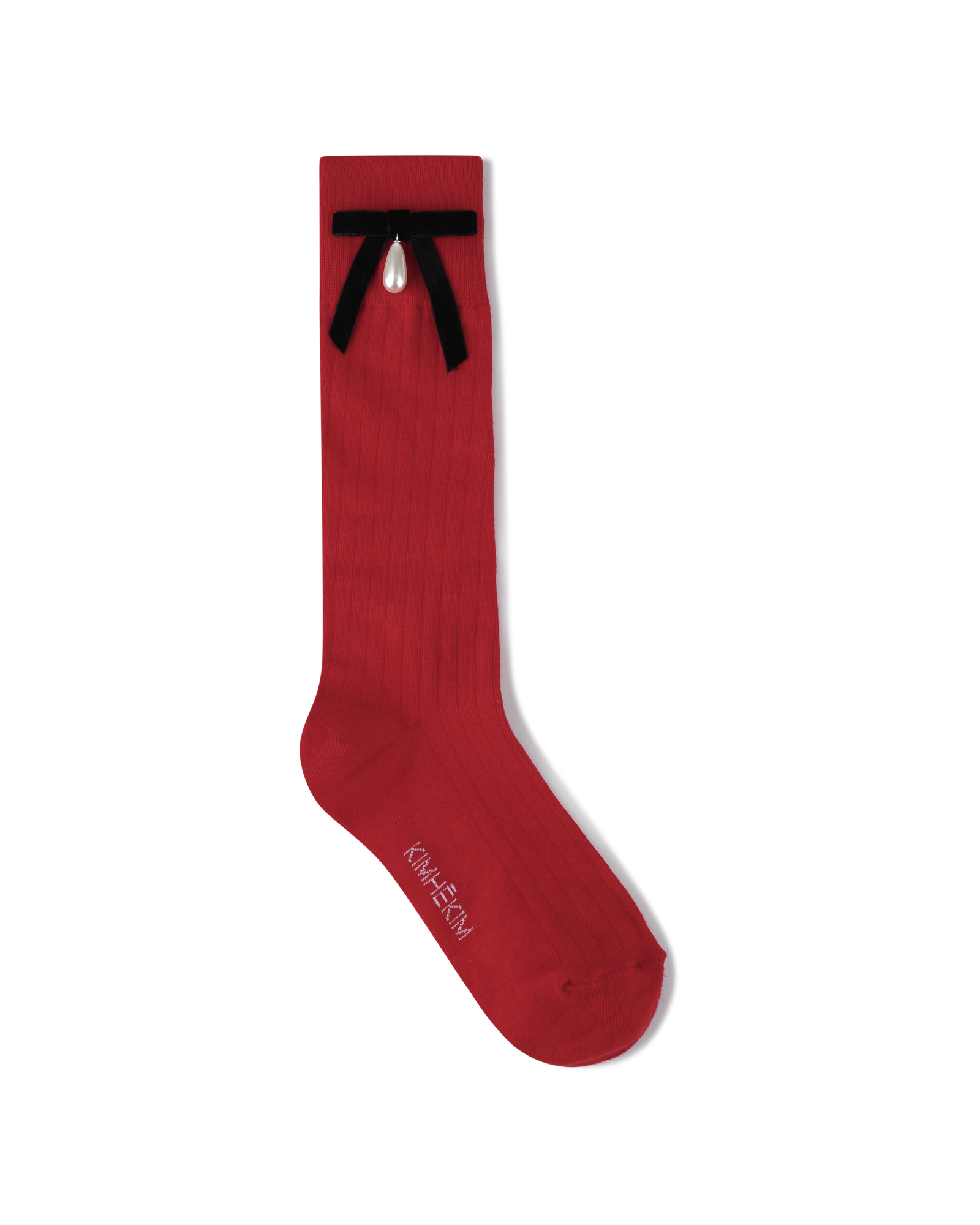 Kimhe Kim - Pearl Ribbon Detail Cotton -Blended Knee-High Socks (Red) product image 2 | TRAB K-Fashion Australia