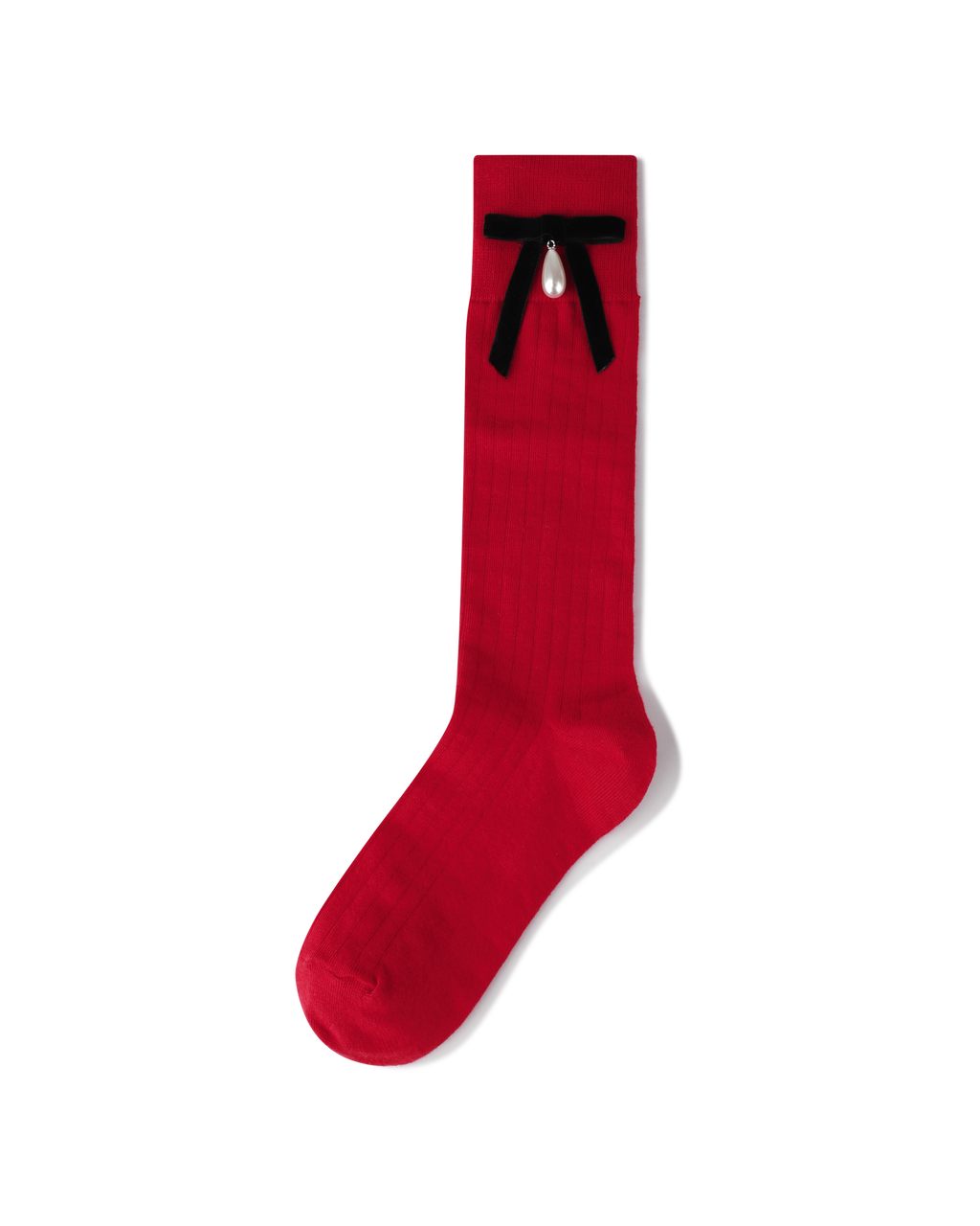 Kimhe Kim - Pearl Ribbon Detail Cotton -Blended Knee-High Socks (Red) product image 4 | TRAB K-Fashion Australia
