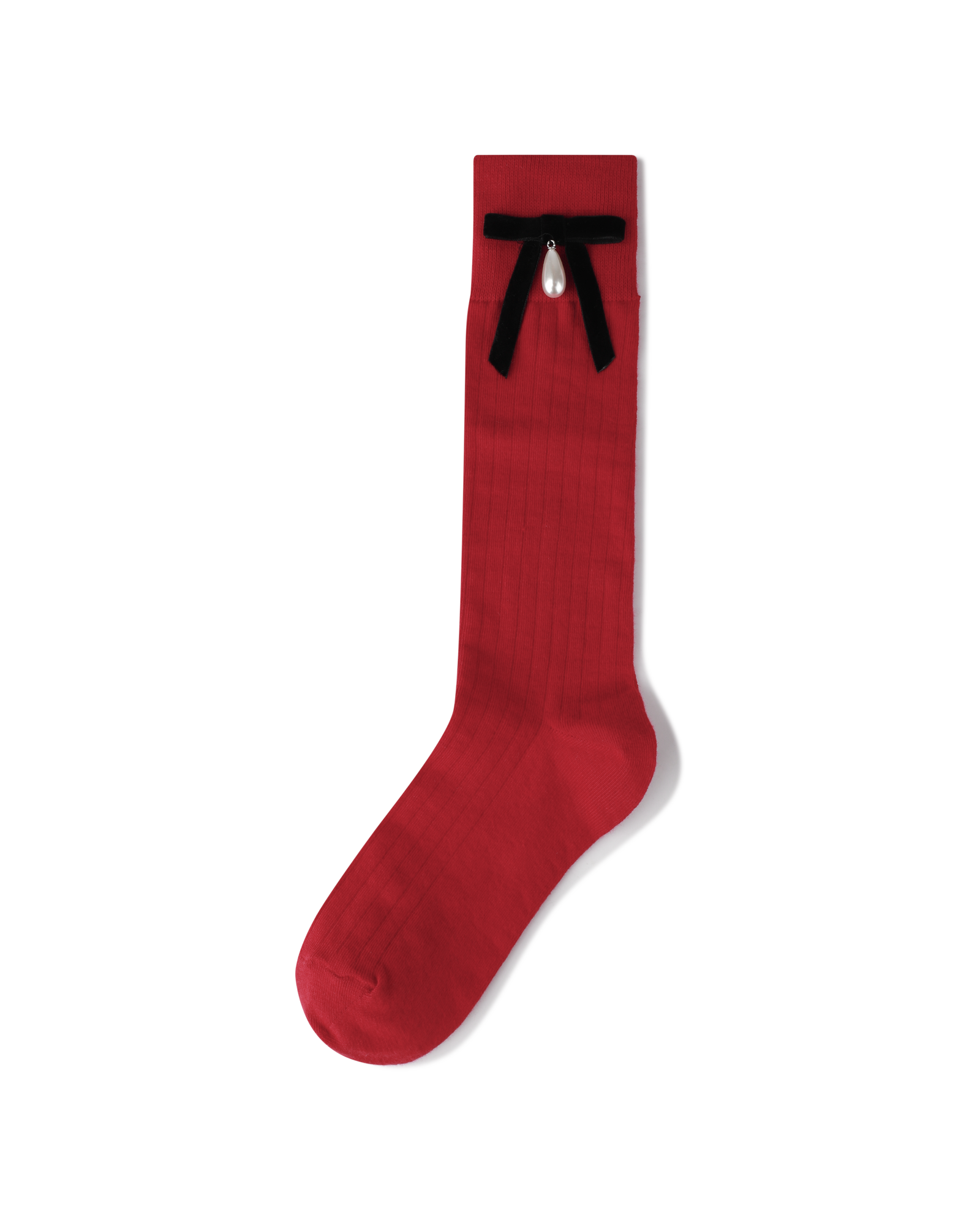 Kimhe Kim - Pearl Ribbon Detail Cotton -Blended Knee-High Socks (Red) product image 4 | TRAB K-Fashion Australia
