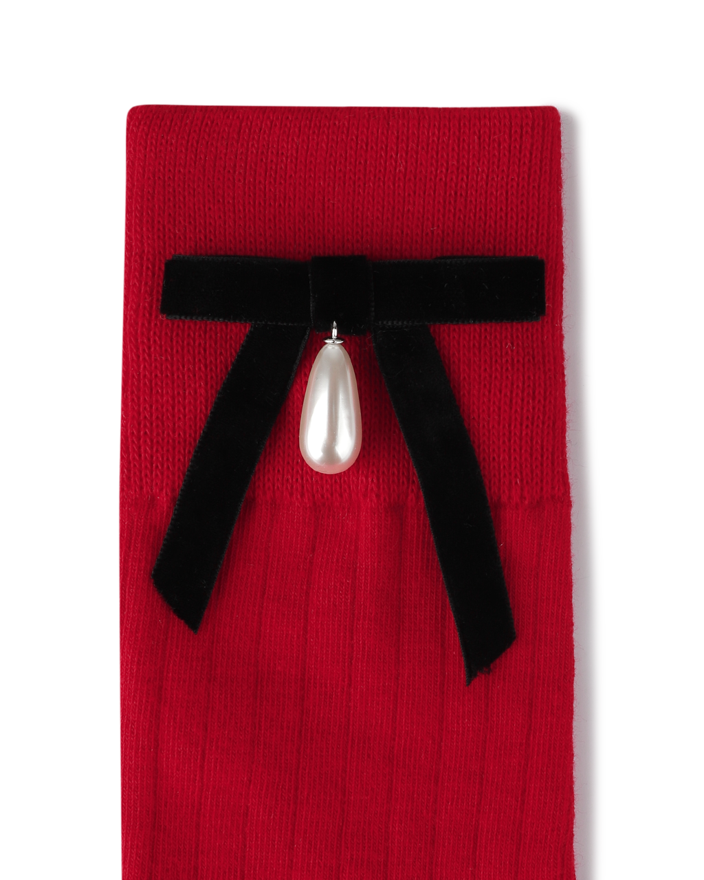 Kimhe Kim - Pearl Ribbon Detail Cotton -Blended Knee-High Socks (Red) product image 3 | TRAB K-Fashion Australia