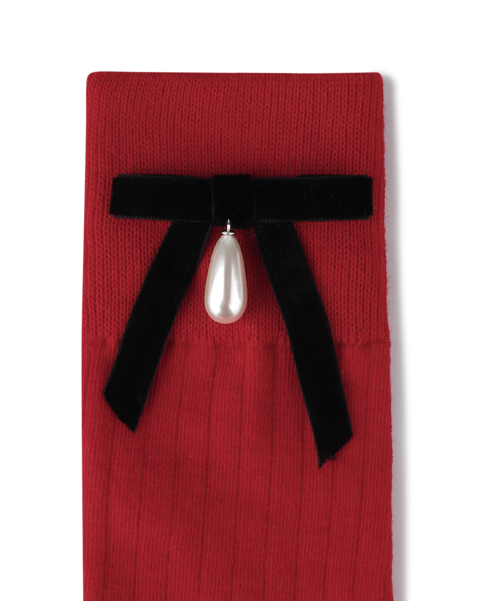 Kimhe Kim - Pearl Ribbon Detail Cotton -Blended Knee-High Socks (Red) product image 3 | TRAB K-Fashion Australia