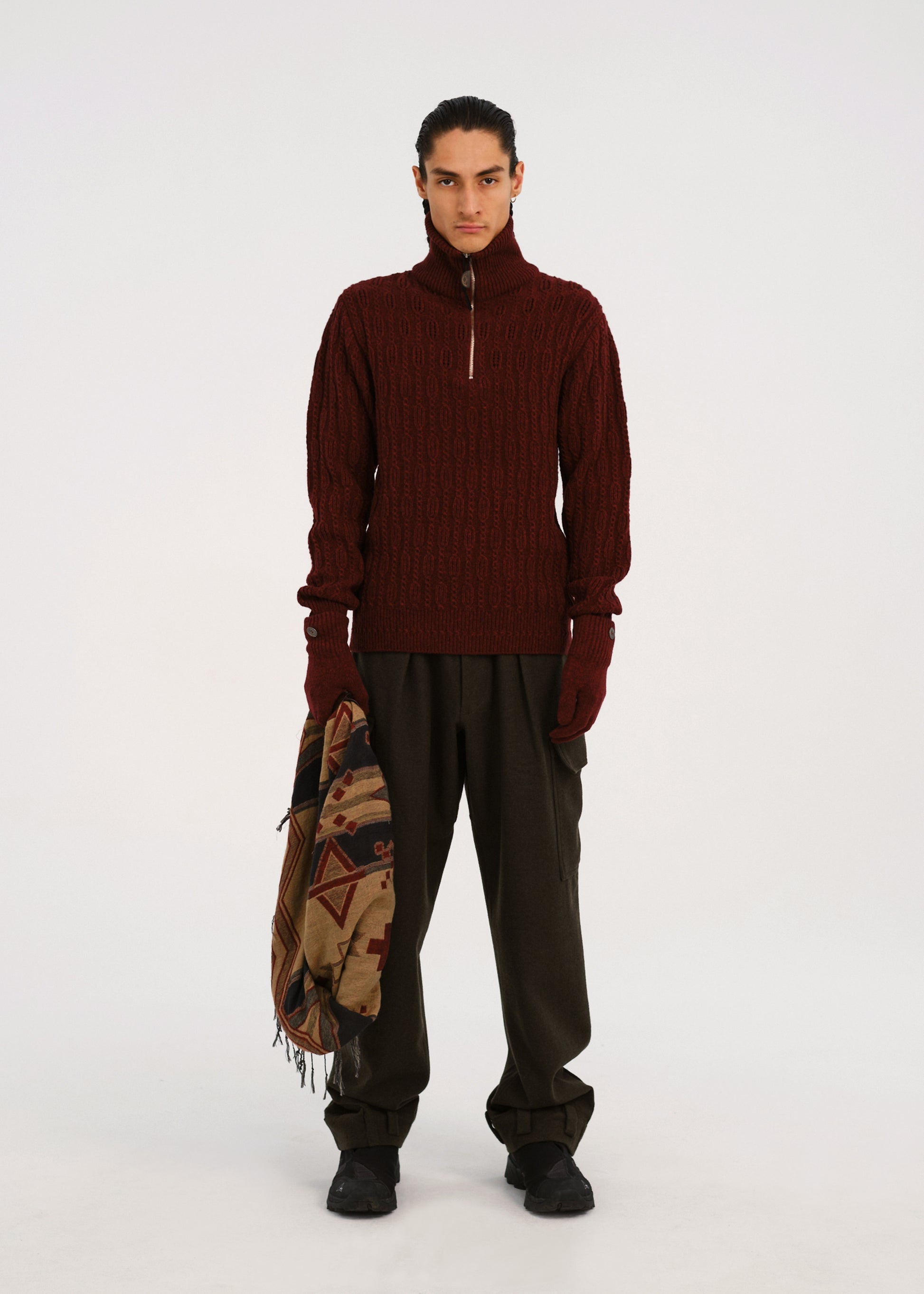 Hyein Seo - Troyer Knit Sweater w/ Gloves (Burgundy) product image 1 | TRAB K-Fashion Australia