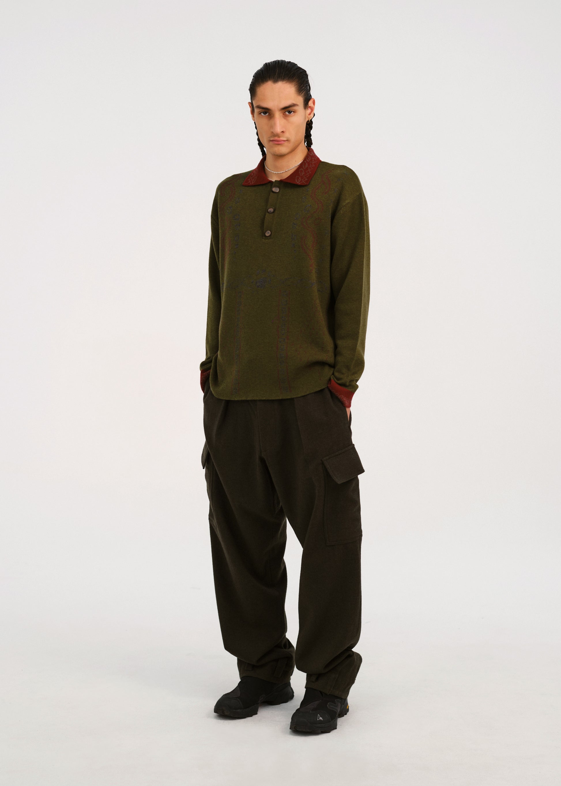 Hyein Seo - Graphic Pique Knit (Khaki) product image 1 | TRAB K-Fashion Australia