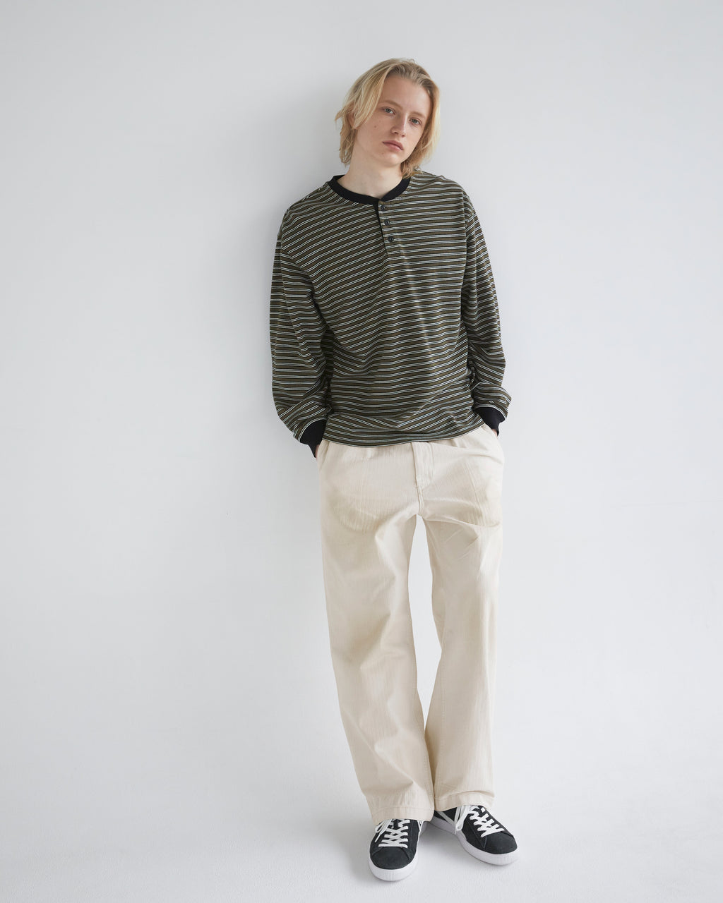 Khakis - Stripe Henley L/S Tee (Olive) product image 6 | TRAB K-Fashion Australia