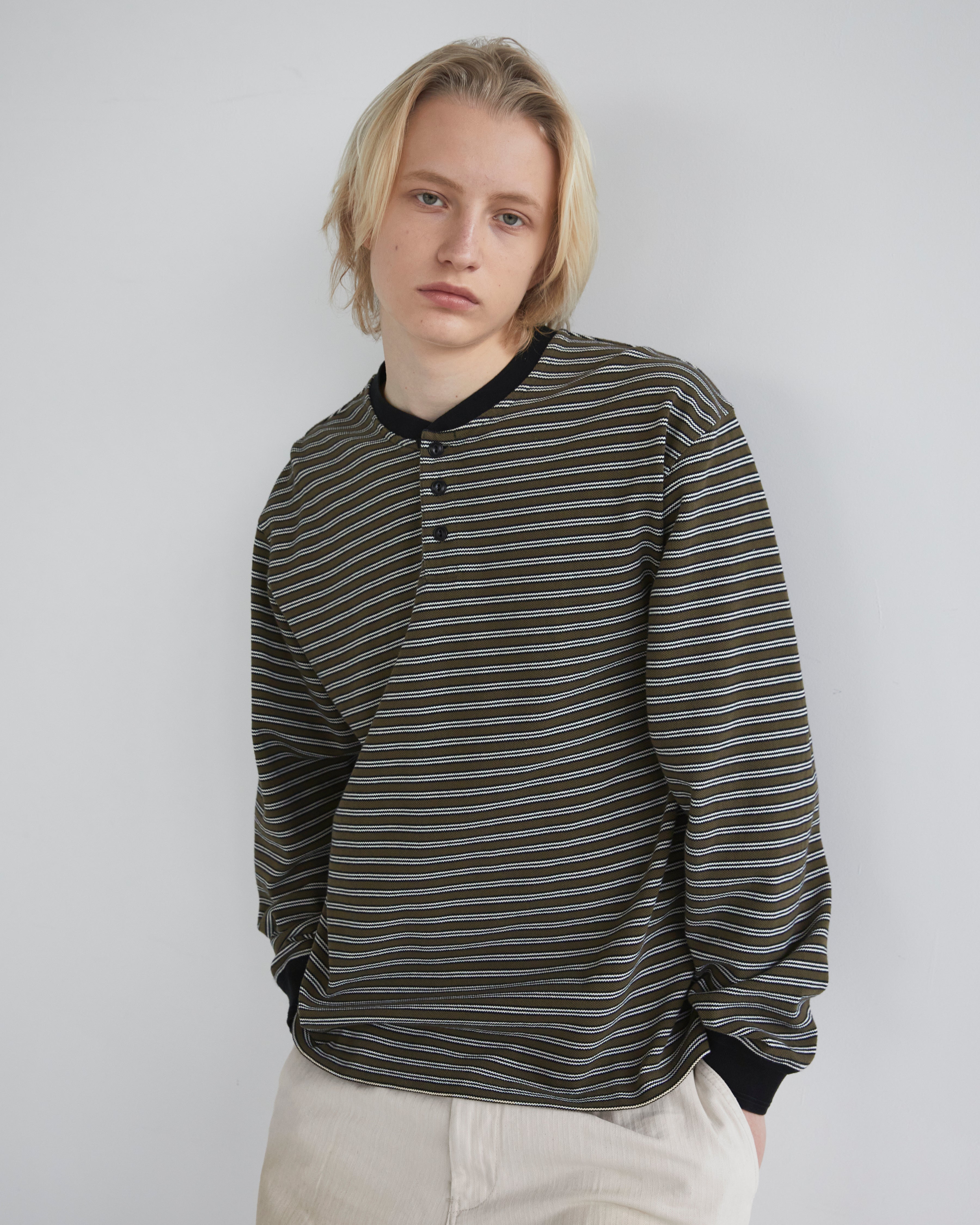 Khakis - Stripe Henley L/S Tee (Olive) product image 5 | TRAB K-Fashion Australia