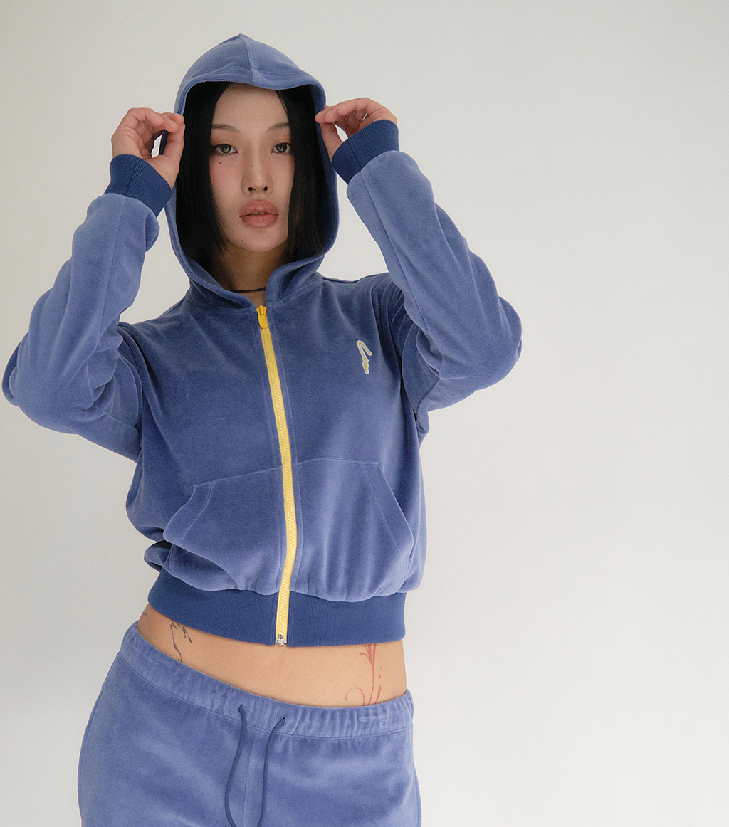 Llege - Velour Crop Hoody Zip-Up (Vintage Blue) product image 7 | TRAB K-Fashion Australia