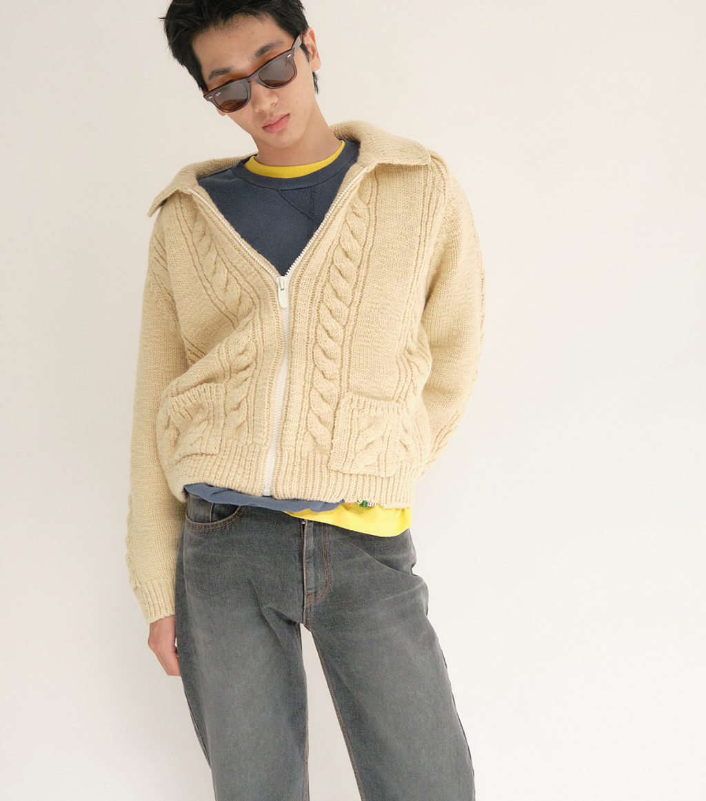 Llege - Cube Detail Cable Knit Jumper (Beige) product image 7 | TRAB K-Fashion Australia