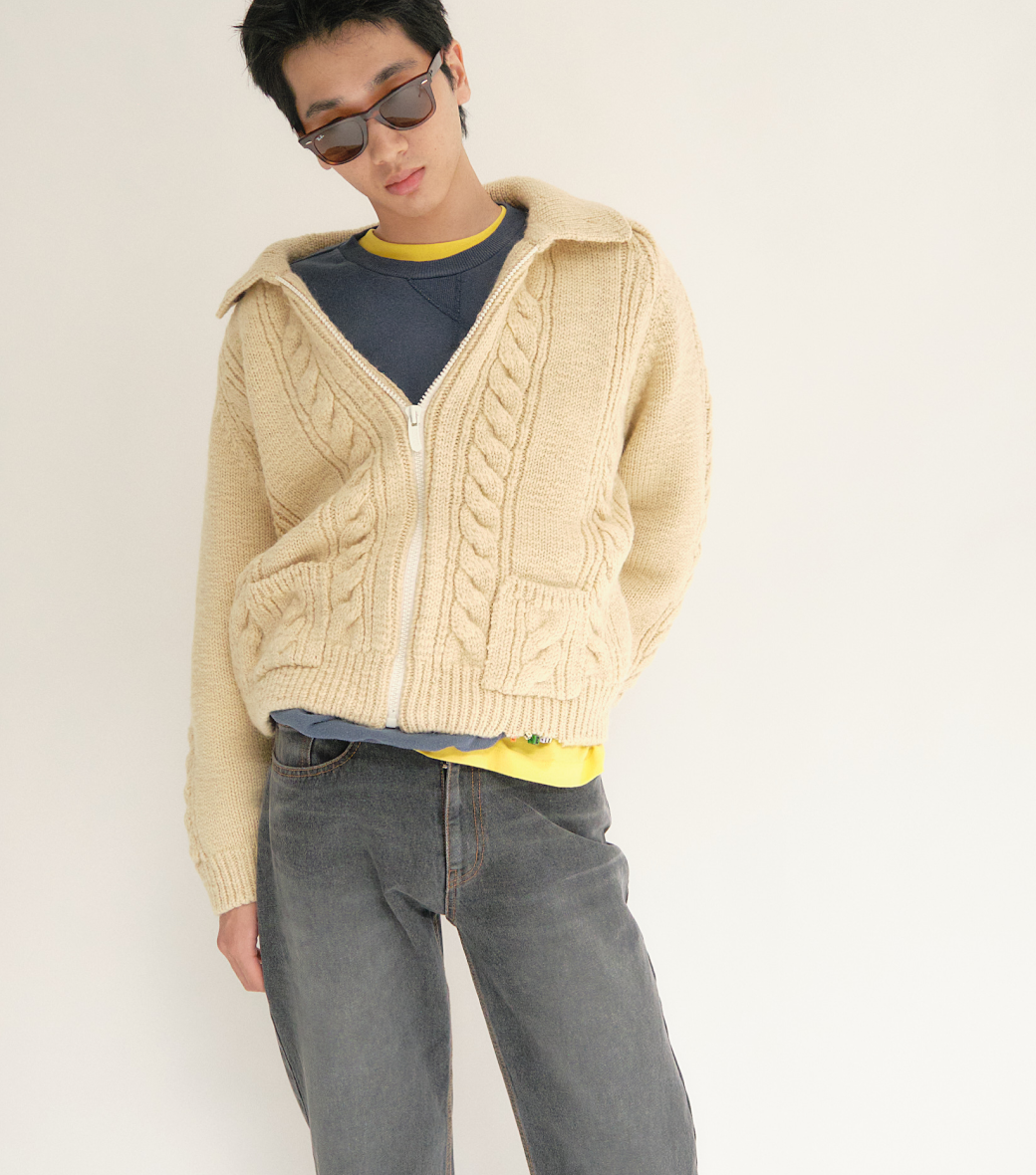 Llege - Cube Detail Cable Knit Jumper (Beige) product image 7 | TRAB K-Fashion Australia