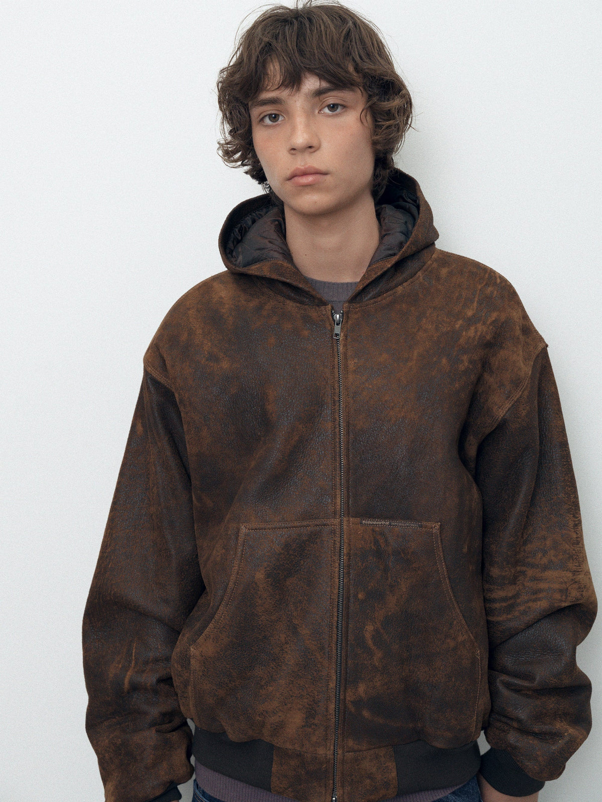 thisisneverthat - Leather Hooded Jacket (Brown) product image 6 | TRAB K-Fashion Australia