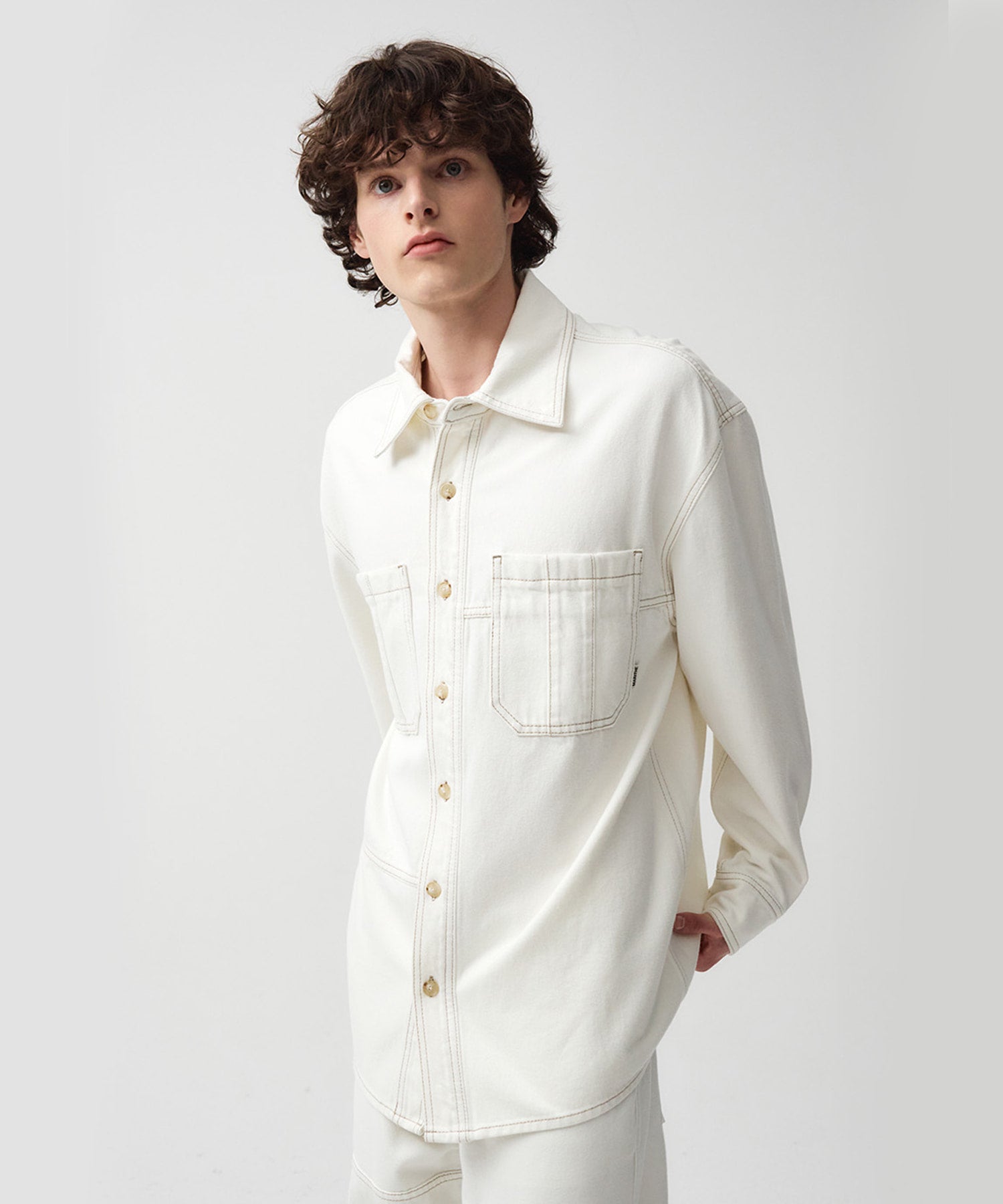 Marithe & Francois Girbaud - Oversized Patch Work Denim Shirt Jacket (Ecru) product image 1 | TRAB K-Fashion Australia