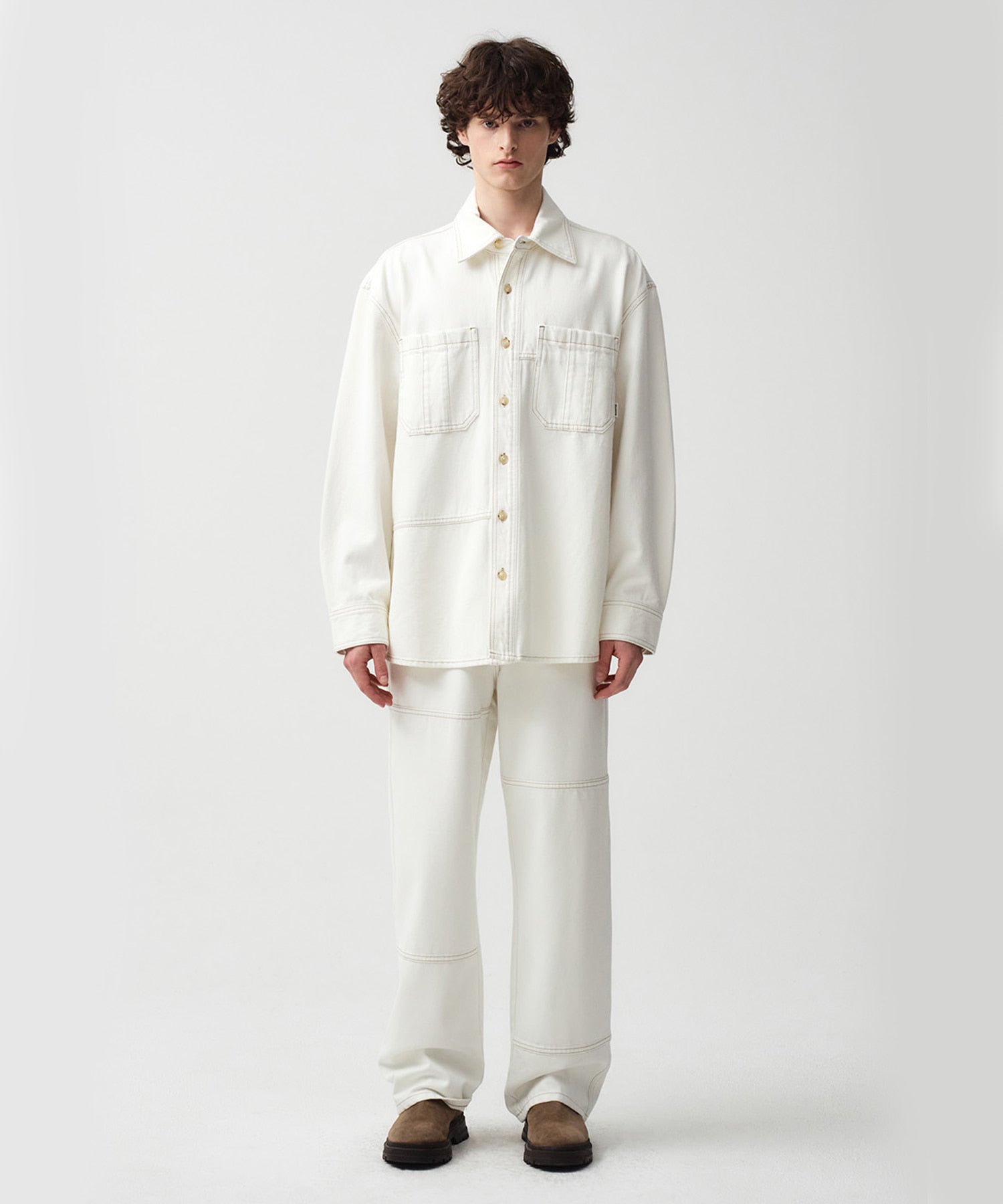 Marithe & Francois Girbaud - Oversized Patch Work Denim Shirt Jacket (Ecru) product image 2 | TRAB K-Fashion Australia